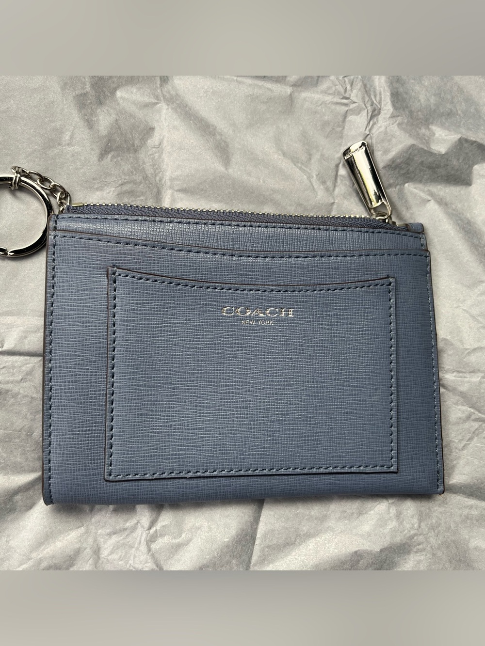 COACH Slate Blue Leather Card Wallet with Zip